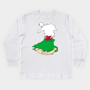 Wales Flag Map Kids Long Sleeve T-Shirt